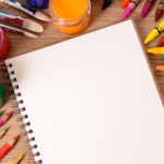 School supplies with blank book