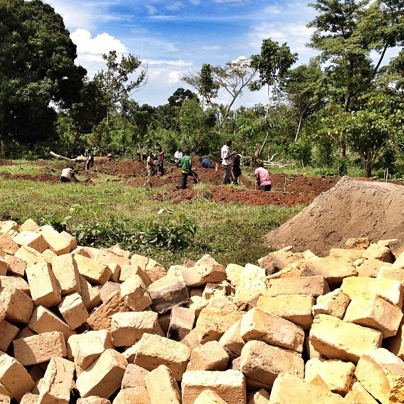 Digging the footers. This is how a hospital is born in the jungle.