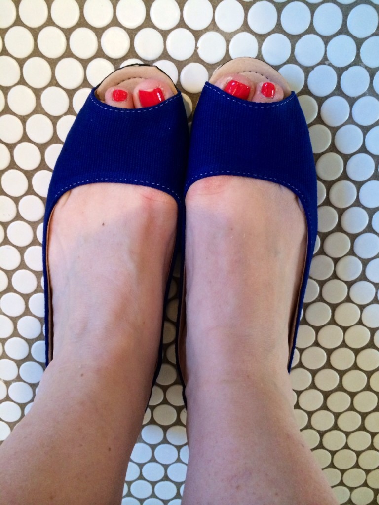 blue peep toe ballet flat