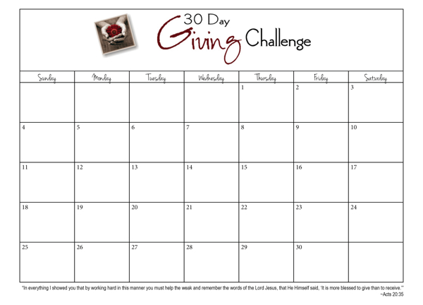 30 Day Giving Challenge: Days 3 – 9 {#30daygive}